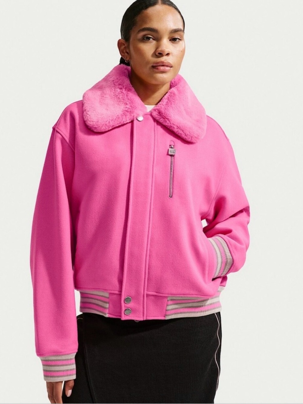 Nike Naomi Osaka  Bright Pink Faux-Fur Collar Varisty Jacket